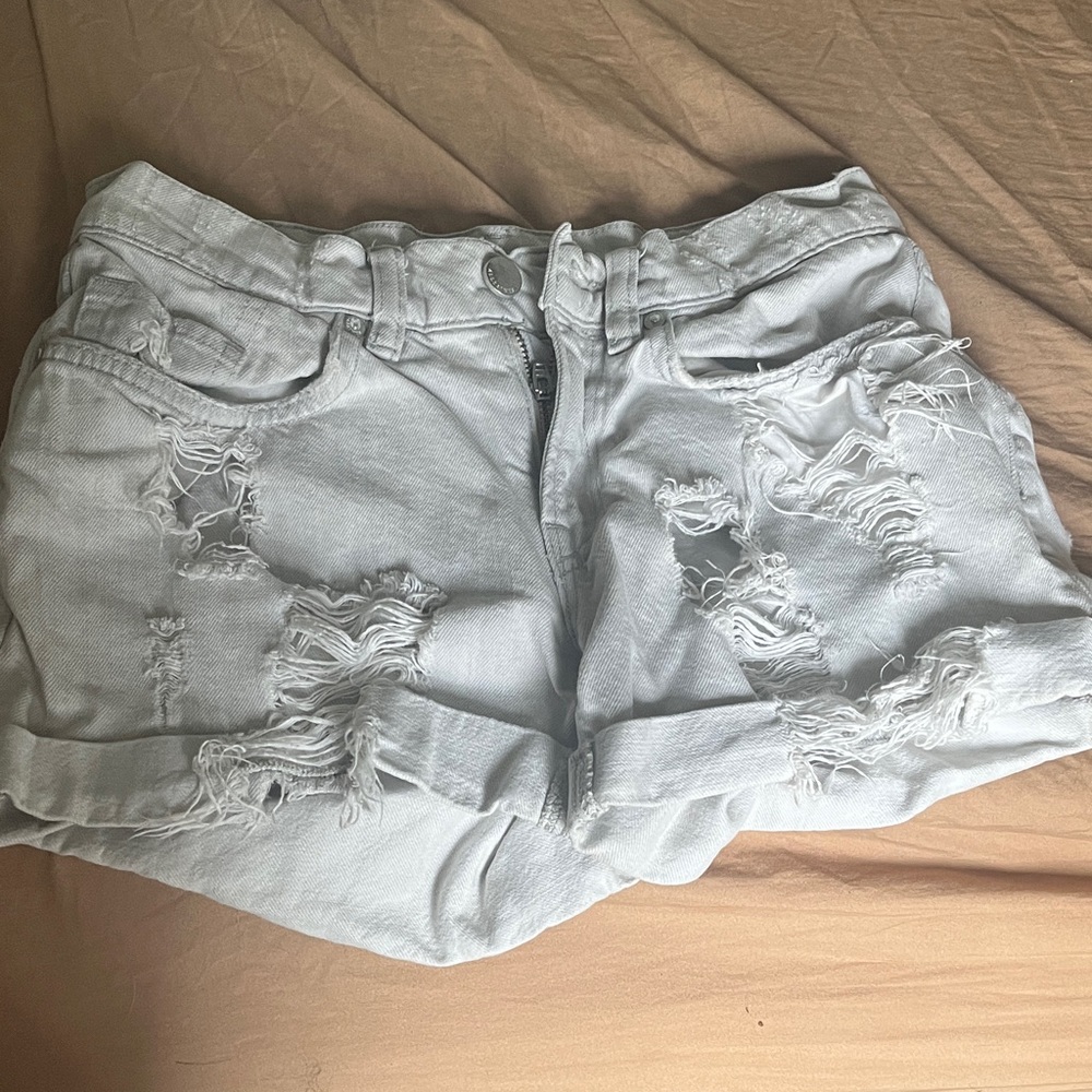 All Saints Light Gray Distressed Jean Shorts